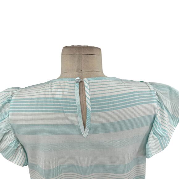 J.Marie Blouse Top Flutter Sleeve Embroidered Floral Stripe Size Small - Picture 10 of 13